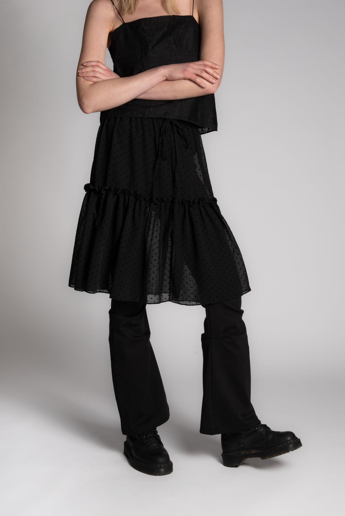 BLACK MESH DOTTED SKIRT