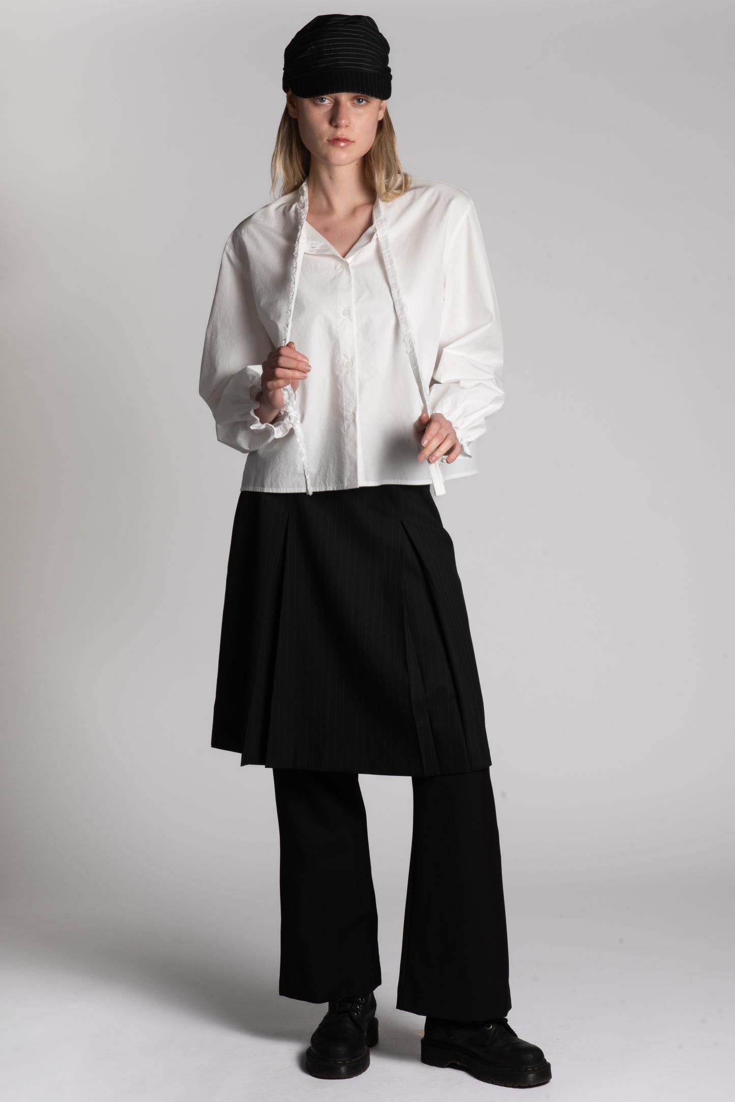 PINSTRIPE SKIRT LAYERED PANTS