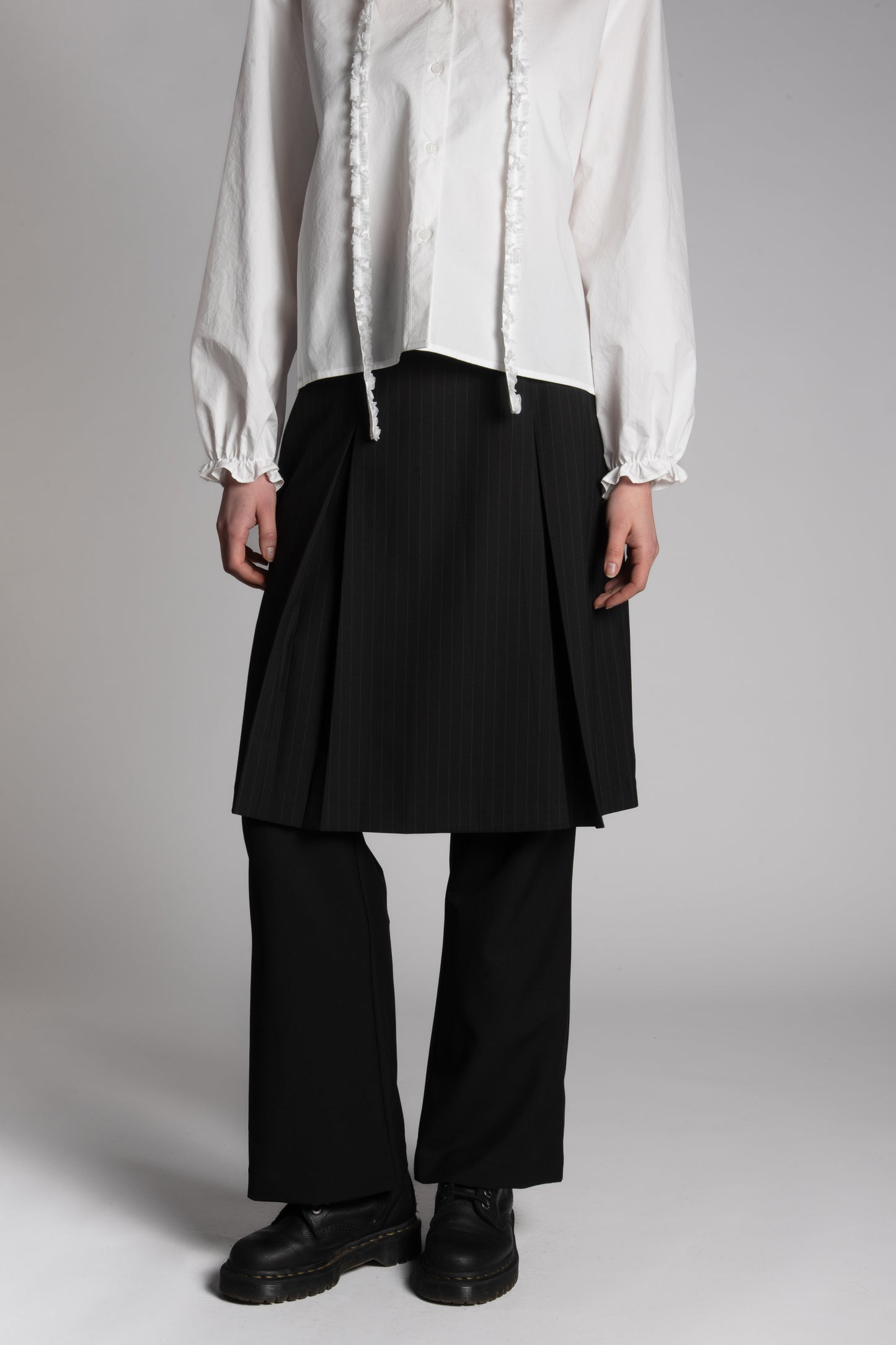 PINSTRIPE SKIRT LAYERED PANTS