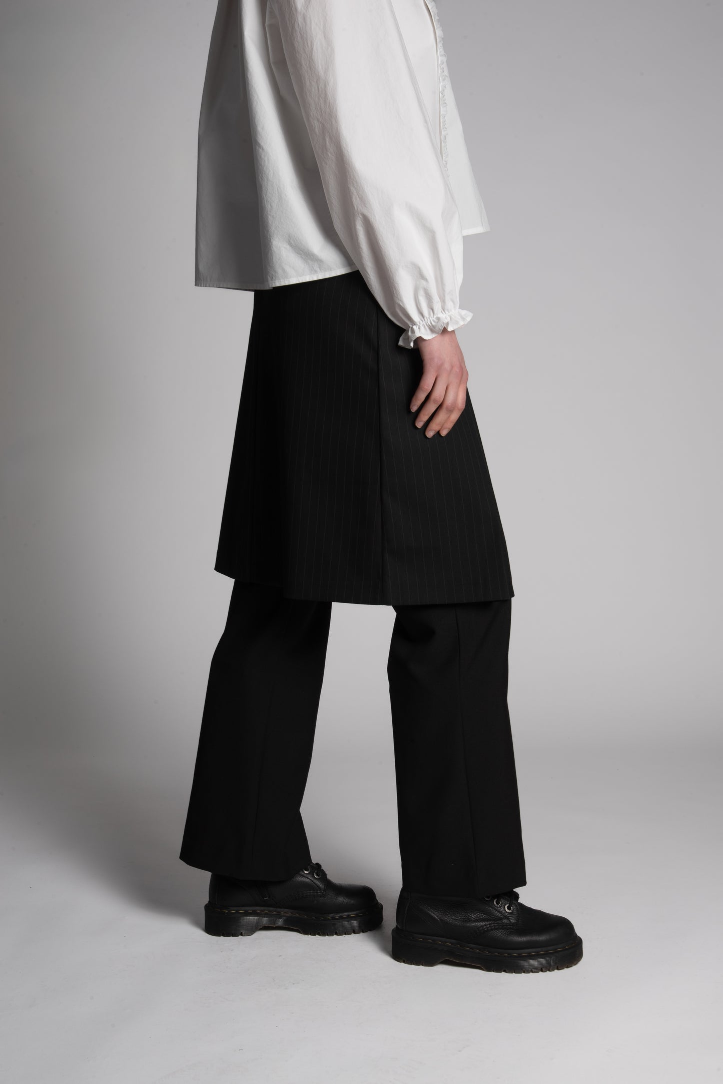 PINSTRIPE SKIRT LAYERED PANTS