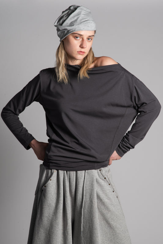 ONE SHOULDER GREY TOP