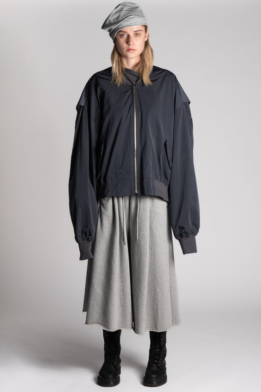 BLACK OVERSIZED ZIP BOMBER JACKET