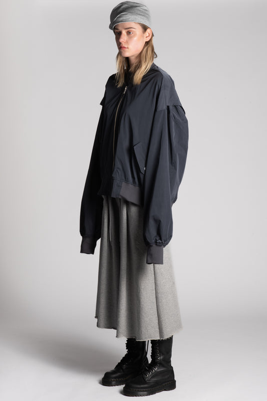 BLACK OVERSIZED ZIP BOMBER JACKET