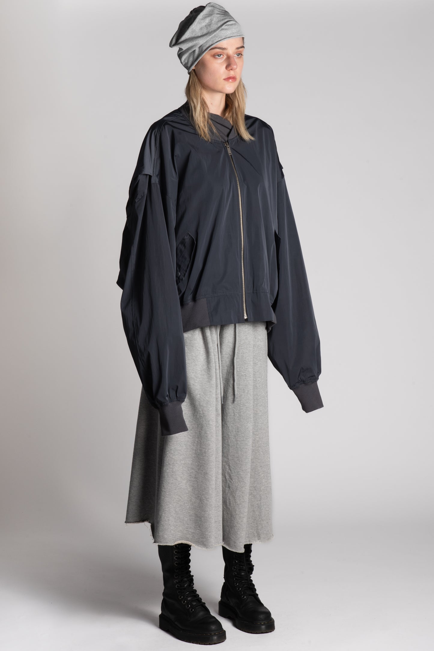 BLACK OVERSIZED ZIP BOMBER JACKET