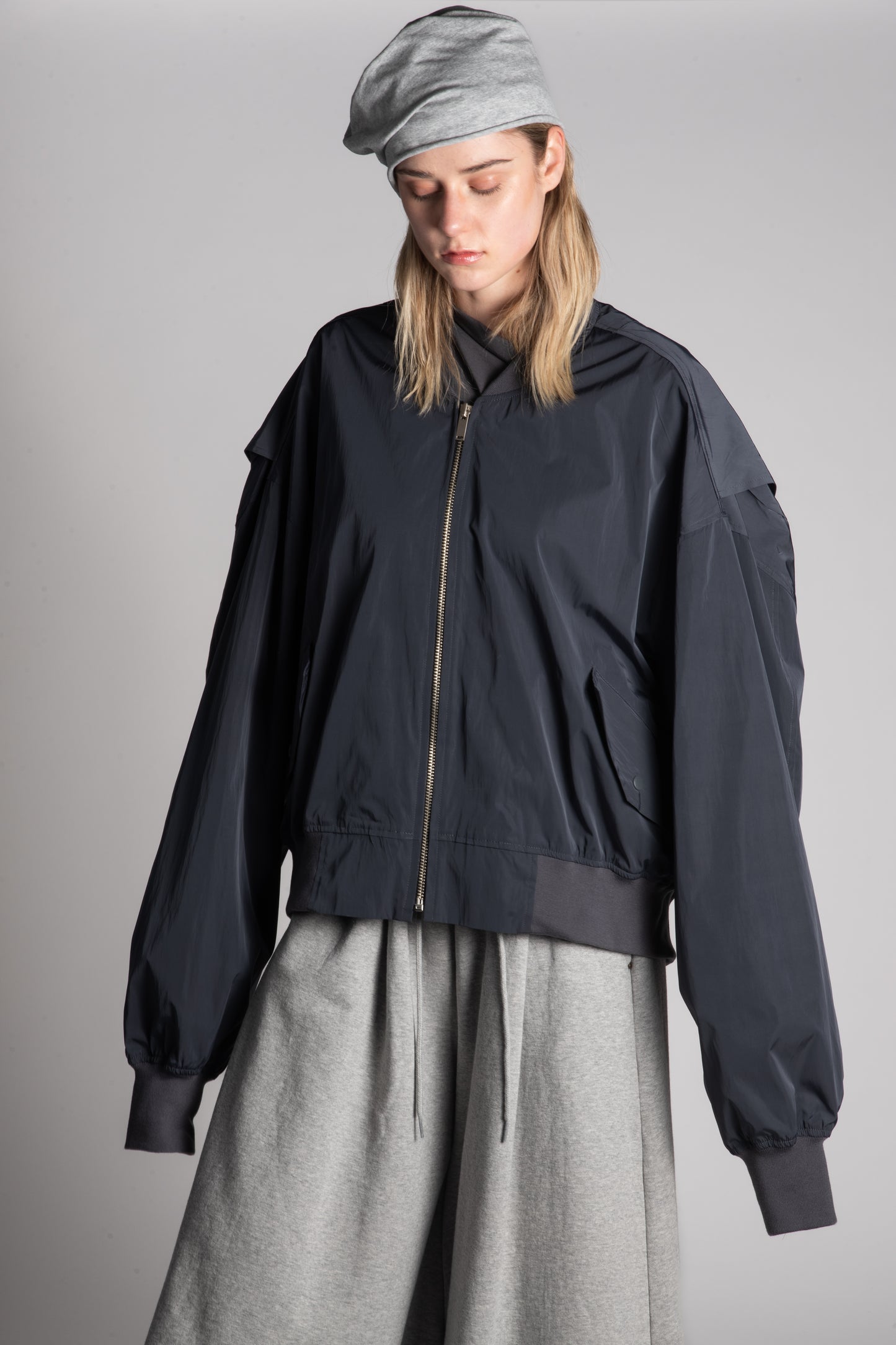 BLACK OVERSIZED ZIP BOMBER JACKET