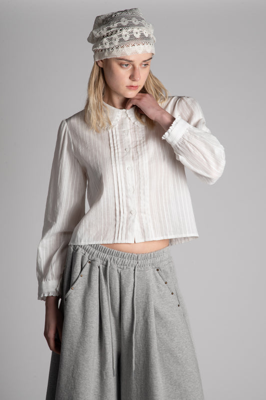 WHITE PINTUCK COTTON BLOUSE