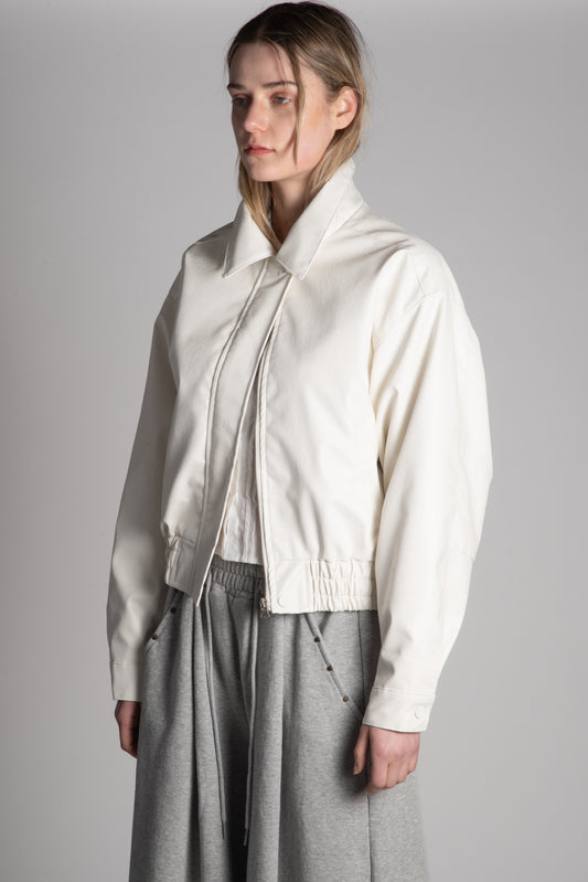 WHITE PU LEATHER BOMBER JACKET