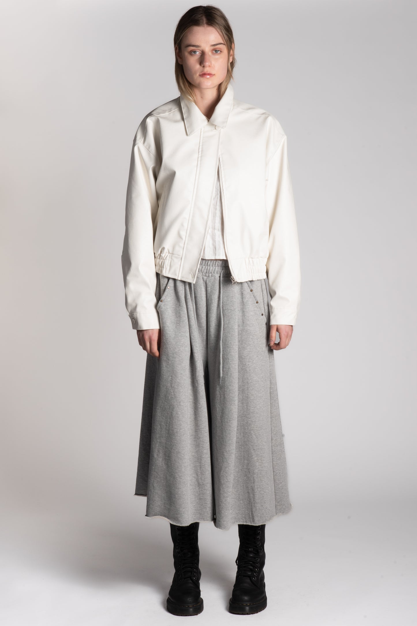 WHITE PU LEATHER BOMBER JACKET