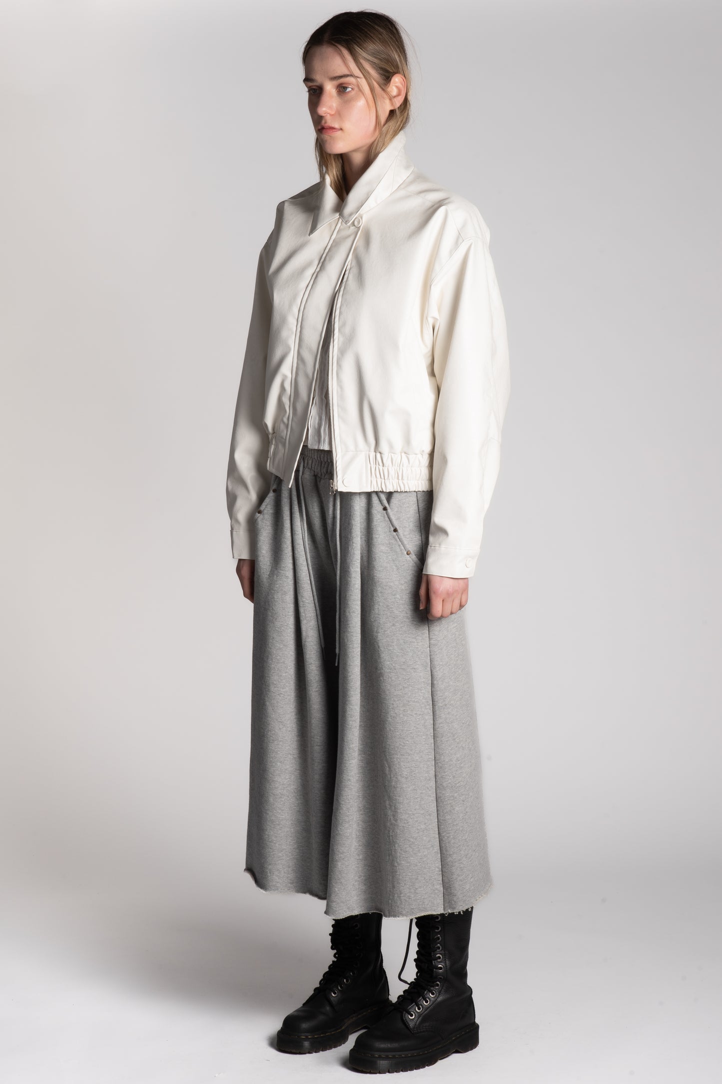 WHITE PU LEATHER BOMBER JACKET