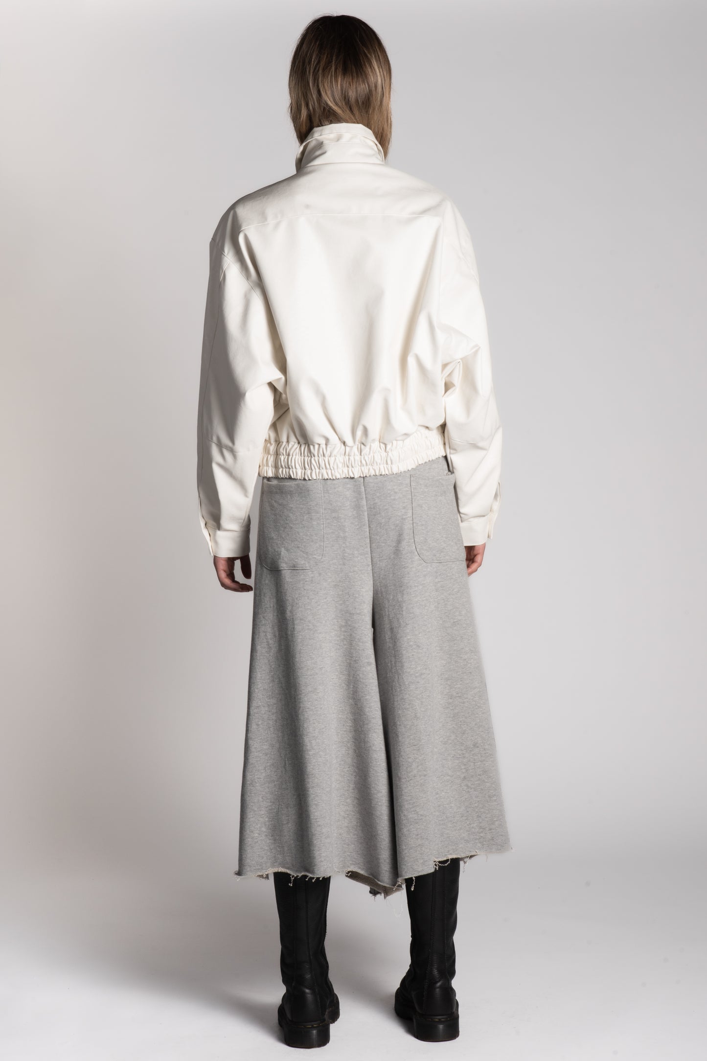 WHITE PU LEATHER BOMBER JACKET