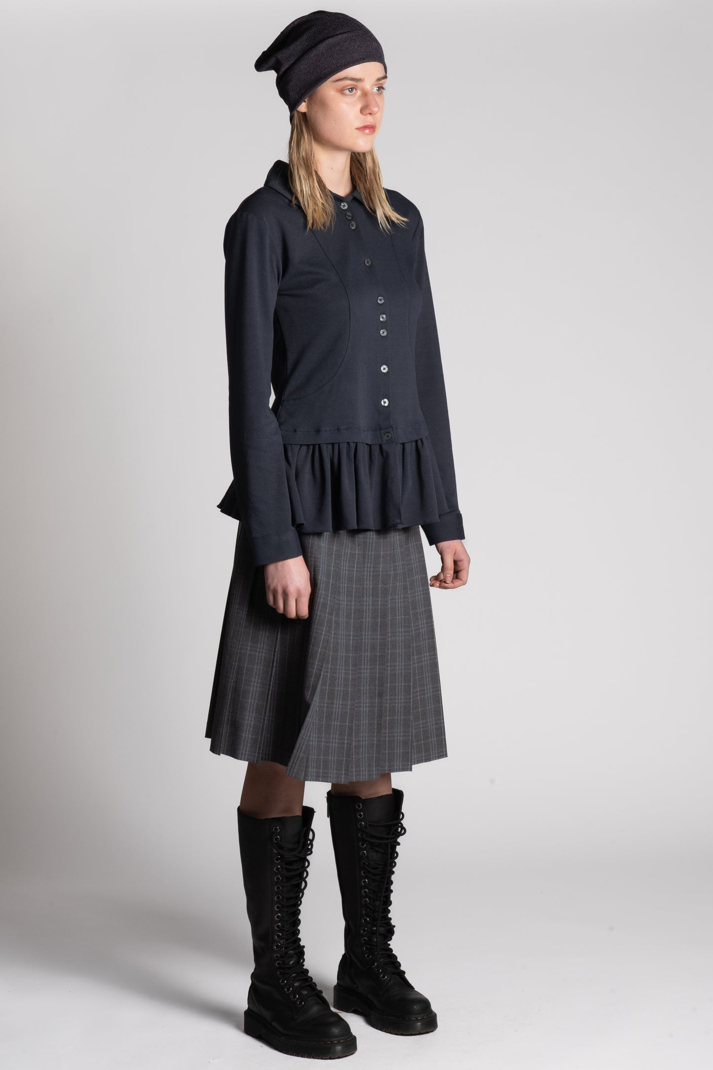 GREY PLEATED CHECK SKIRT