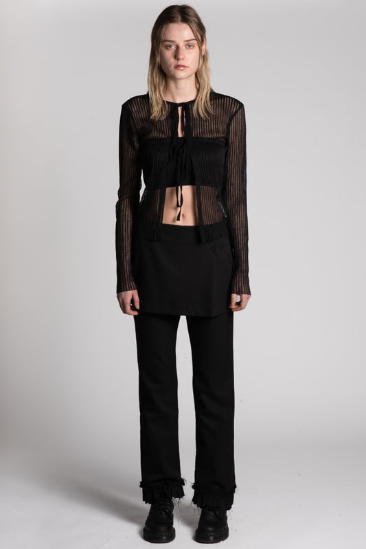 BLACK MINI SKIRT LAYERED PANTS FRILLED