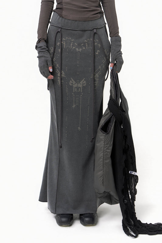 GRAPHIC MERMAID MAXI SKIRT CHARCOAL
