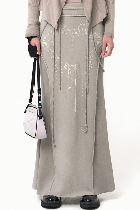 GRAPHIC MERMAID MAXI SKIRT GREY