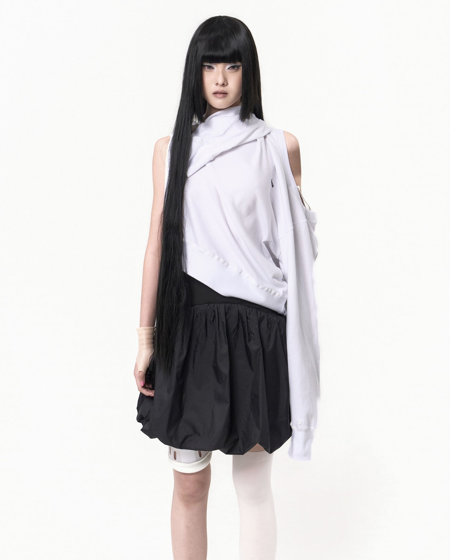 REVERSIBLE MIDI PADDED SKIRT BLACK