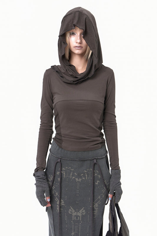 MUFFLER HOODIE LONG SLEEVE CHARCOAL