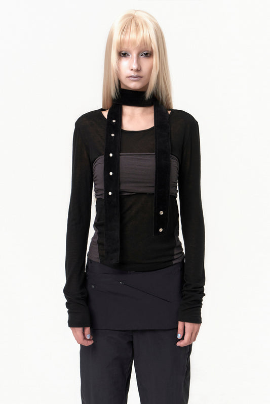 TUBE TOP LAYERED T SHIRT BLACK