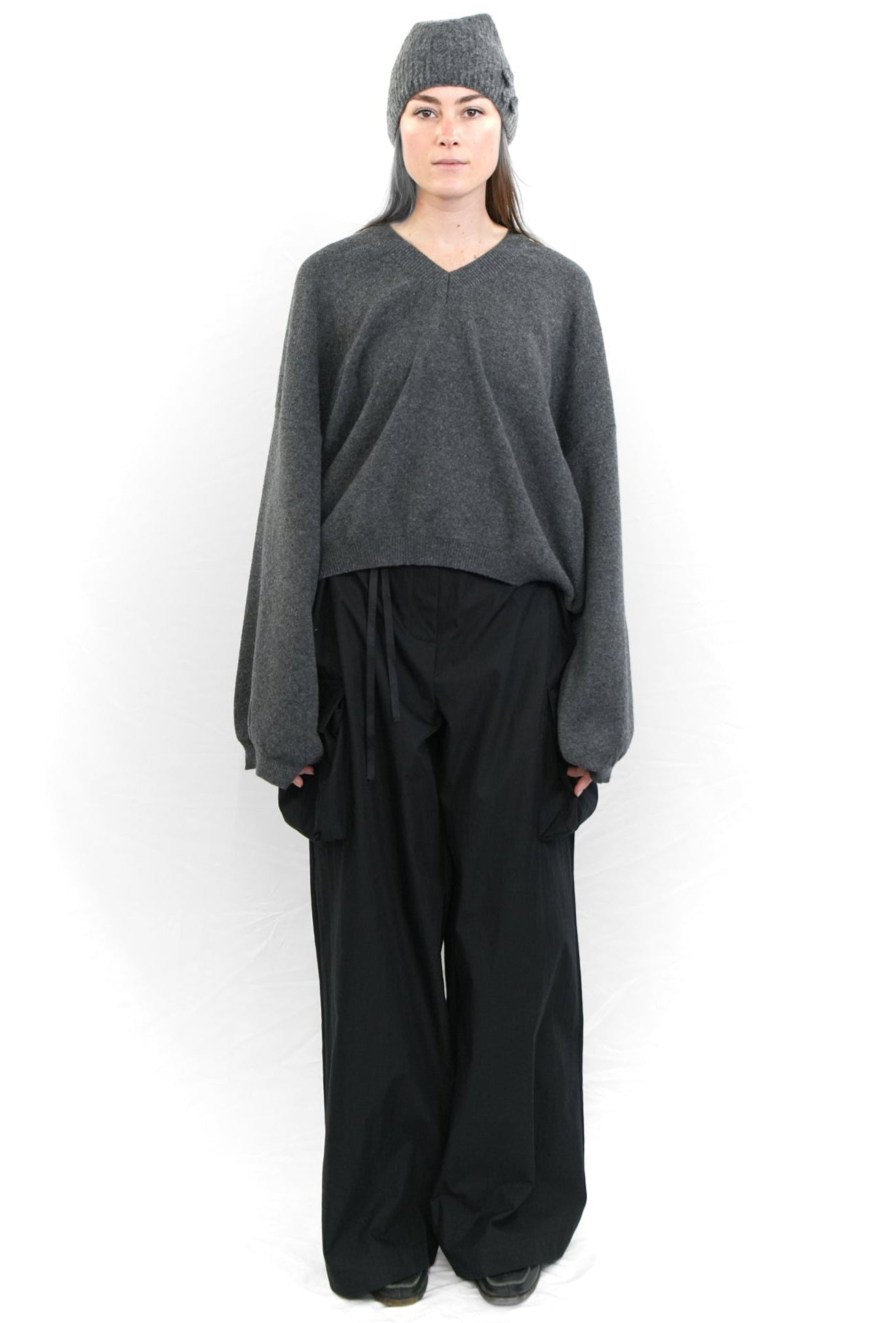 BLACK WIDE CARGO TROUSERS