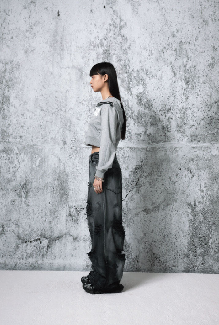 CROPPED LOGO HOODIE ZIP-UP GREY