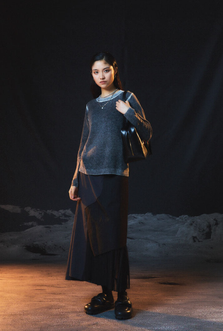 HERRINGBONE COMBO PLEATED SKIRT