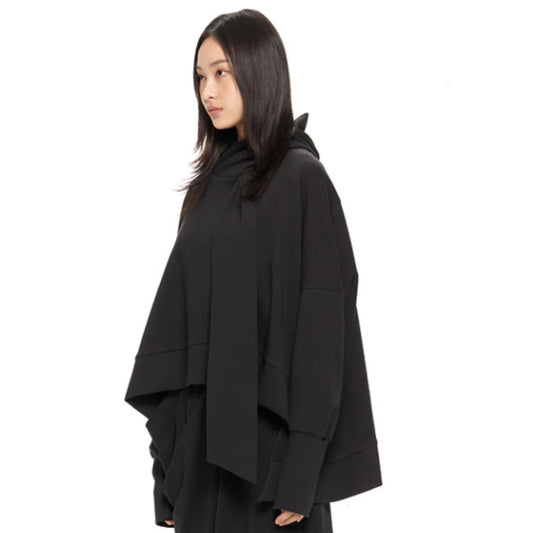 WIDE-FIT TIE HOODIE BLACK
