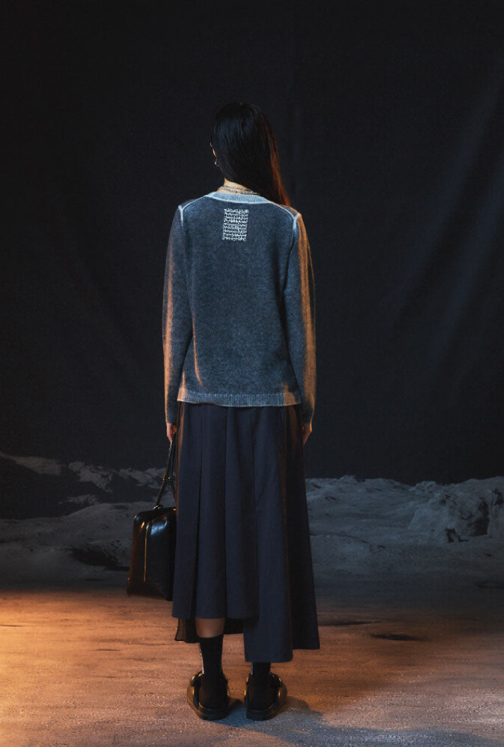 HERRINGBONE COMBO PLEATED SKIRT