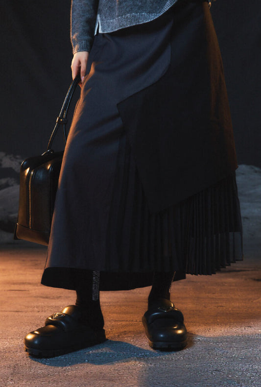HERRINGBONE COMBO PLEATED SKIRT