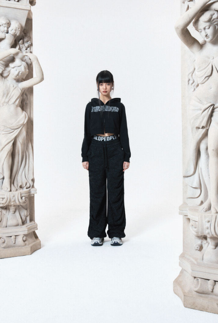 CROPPED LOGO HOODIE ZIP-UP BLACK