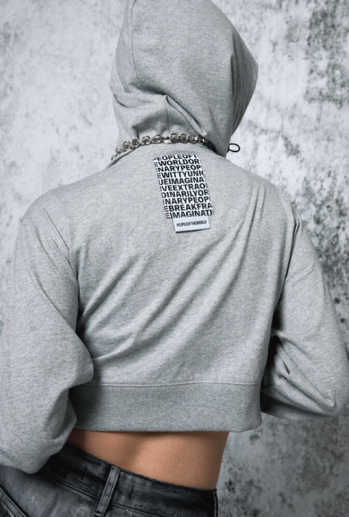 CROPPED LOGO HOODIE ZIP-UP GREY