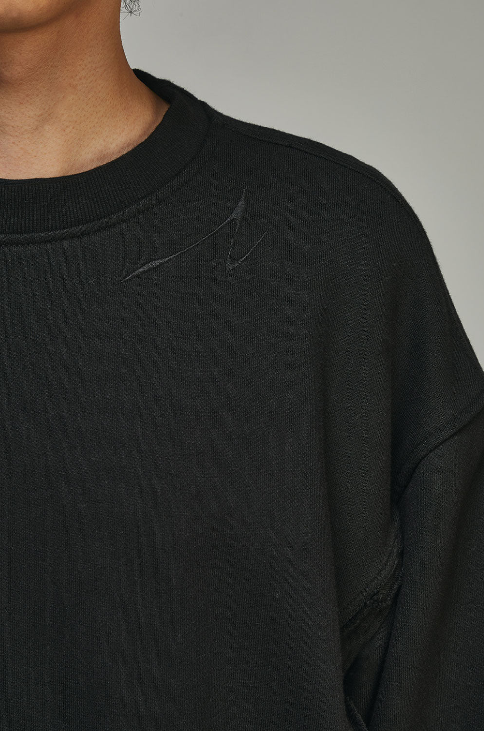 BLR OVER FIT RAW CUT LINE SWEATSHIRTS BLACK