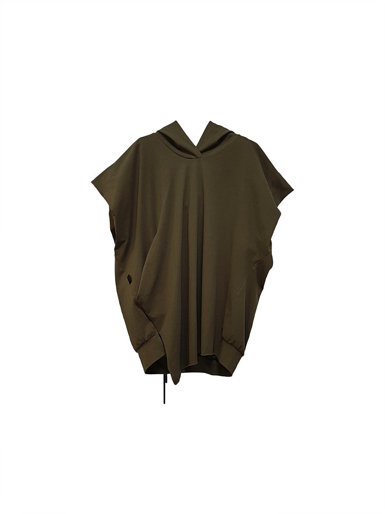 RECYCLED FABRIC SLEEVELESS HOODED TOP KHAKI