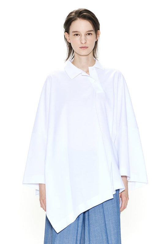 OVERSIZED ASYMMETRICAL WIDE POLO TOP WHITE