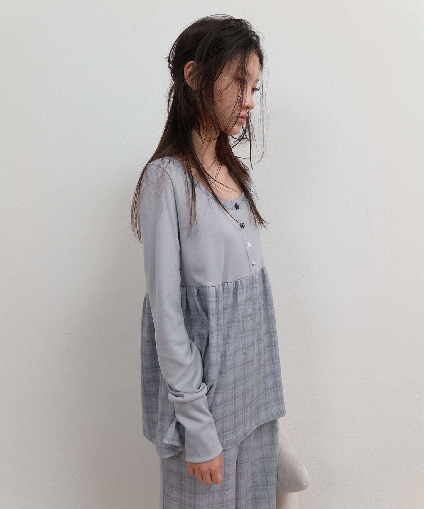 CHECK SLEEP LONG SLEEVE - GREY