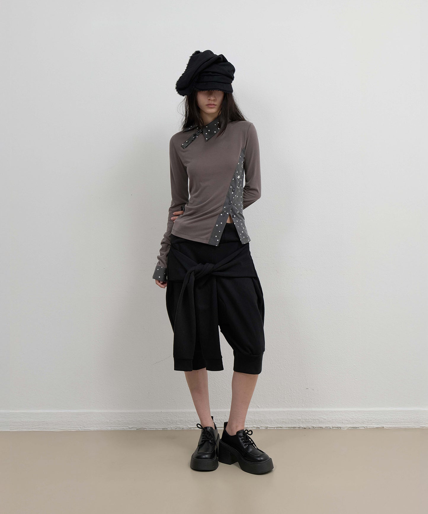 STARCUT JERSEY COLLAR TEE - STONE BROWN