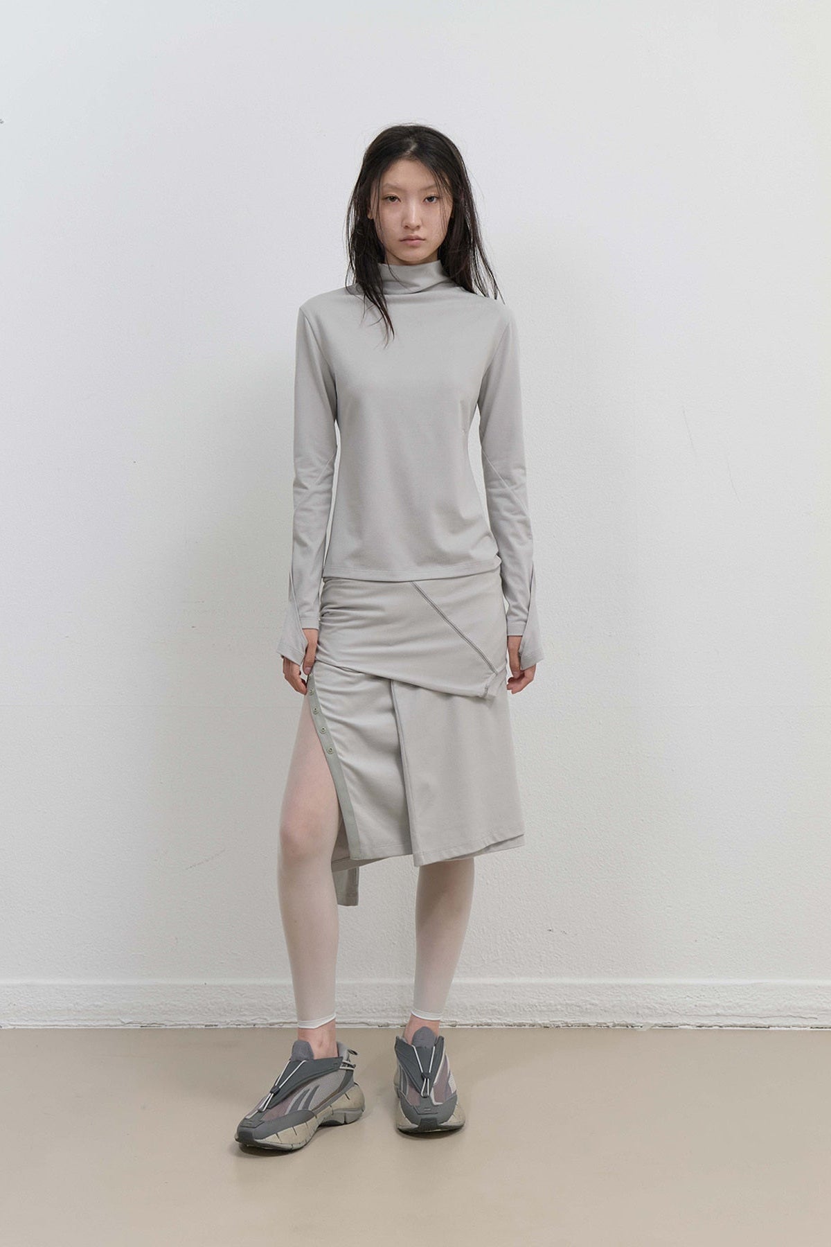 MESH BAND PUFF SLEEVE - MINT GREY