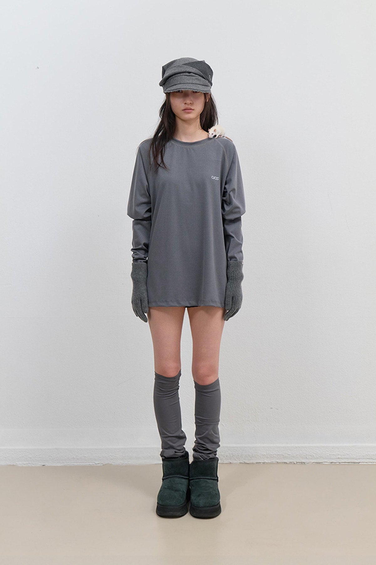SCARF VEIL WOOL CAP - GREY
