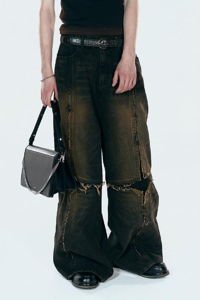 CROSS RAW EDGE DENIM PANTS BLACK