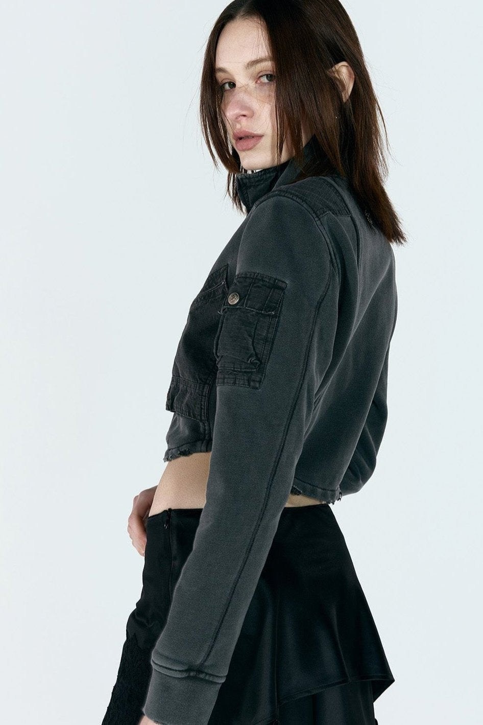 COTTON ZIP-UP CARGO JACKET CHARCOAL