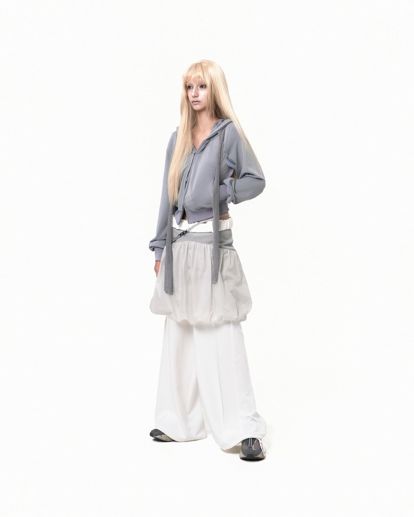 REVERSIBLE MIDI PADDED SKIRT GREY