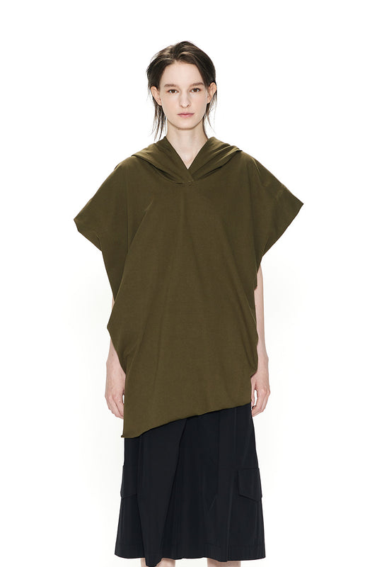 RECYCLED FABRIC SLEEVELESS HOODED TOP KHAKI