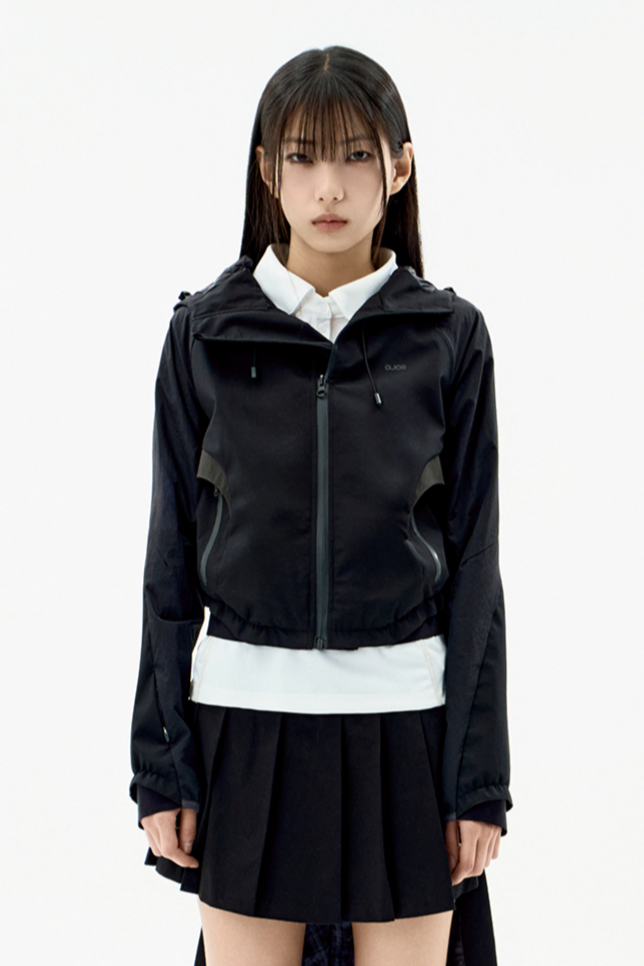 PANELED CROP SHELL JACKET BLACK