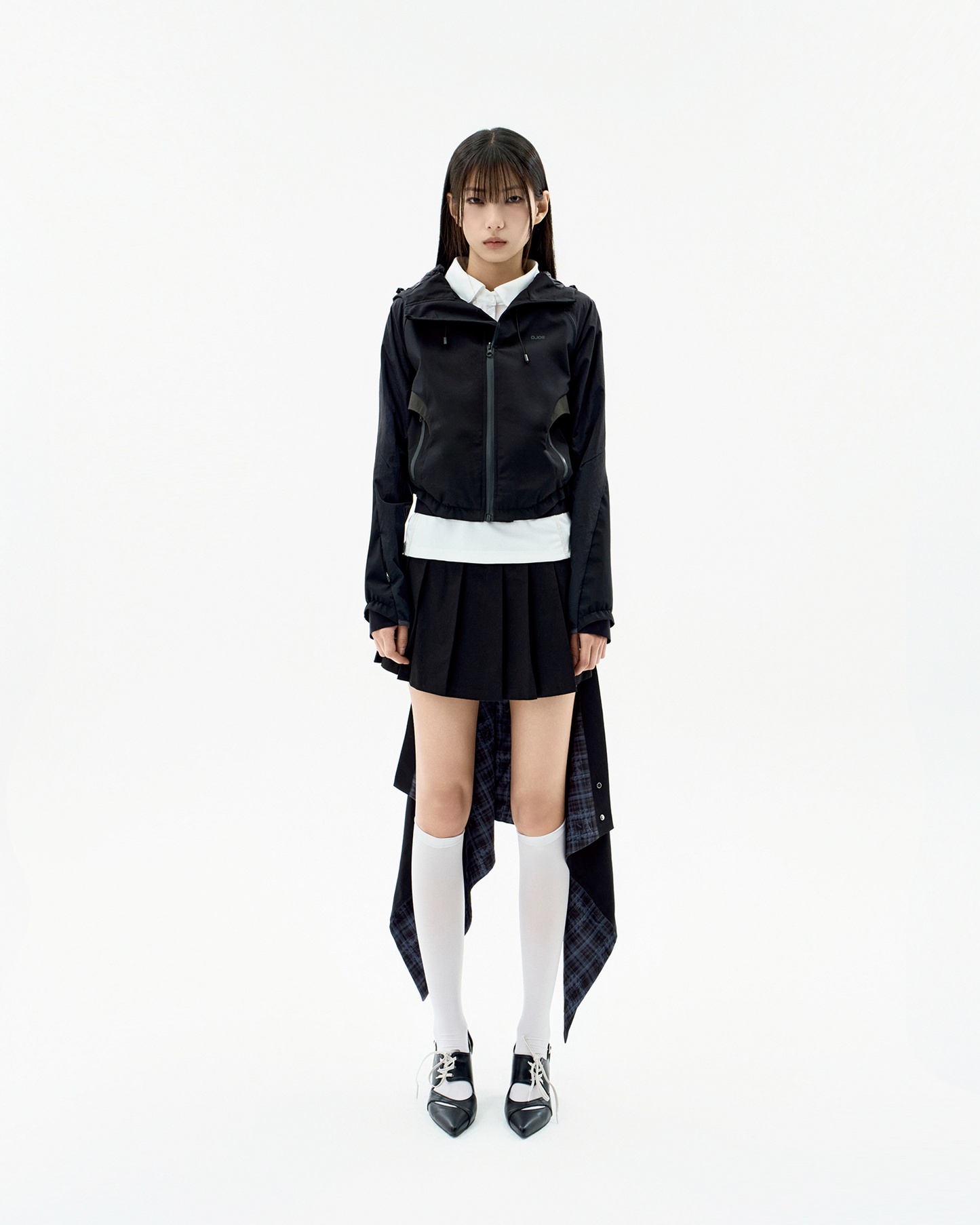PANELED CROP SHELL JACKET BLACK