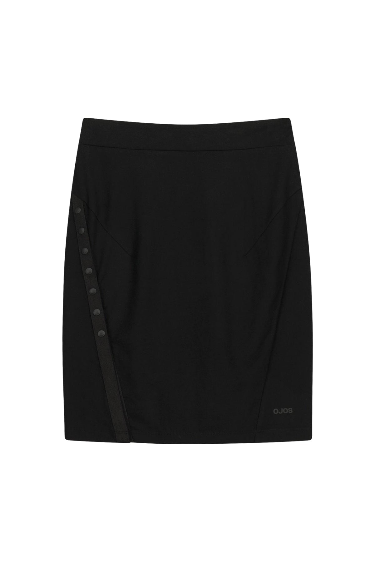 BUTTON SLIT MIDI SKIRT - BLACK