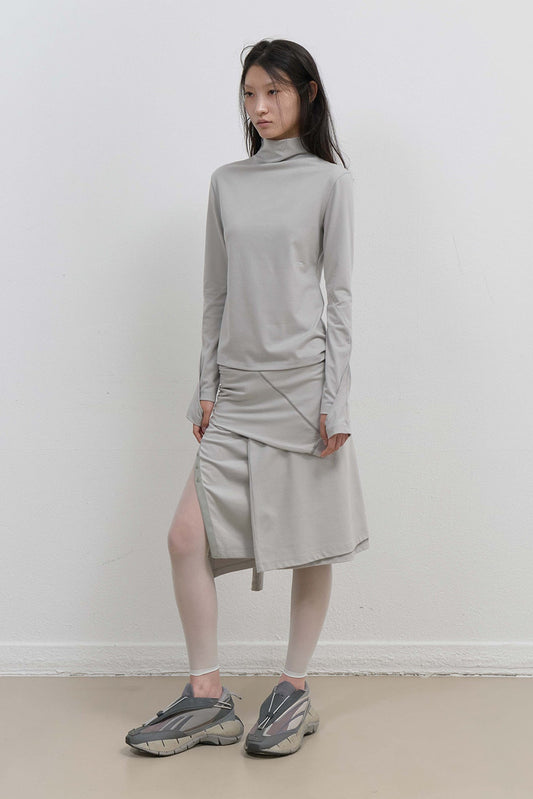 MOCK NECK TEE - MINT GREY