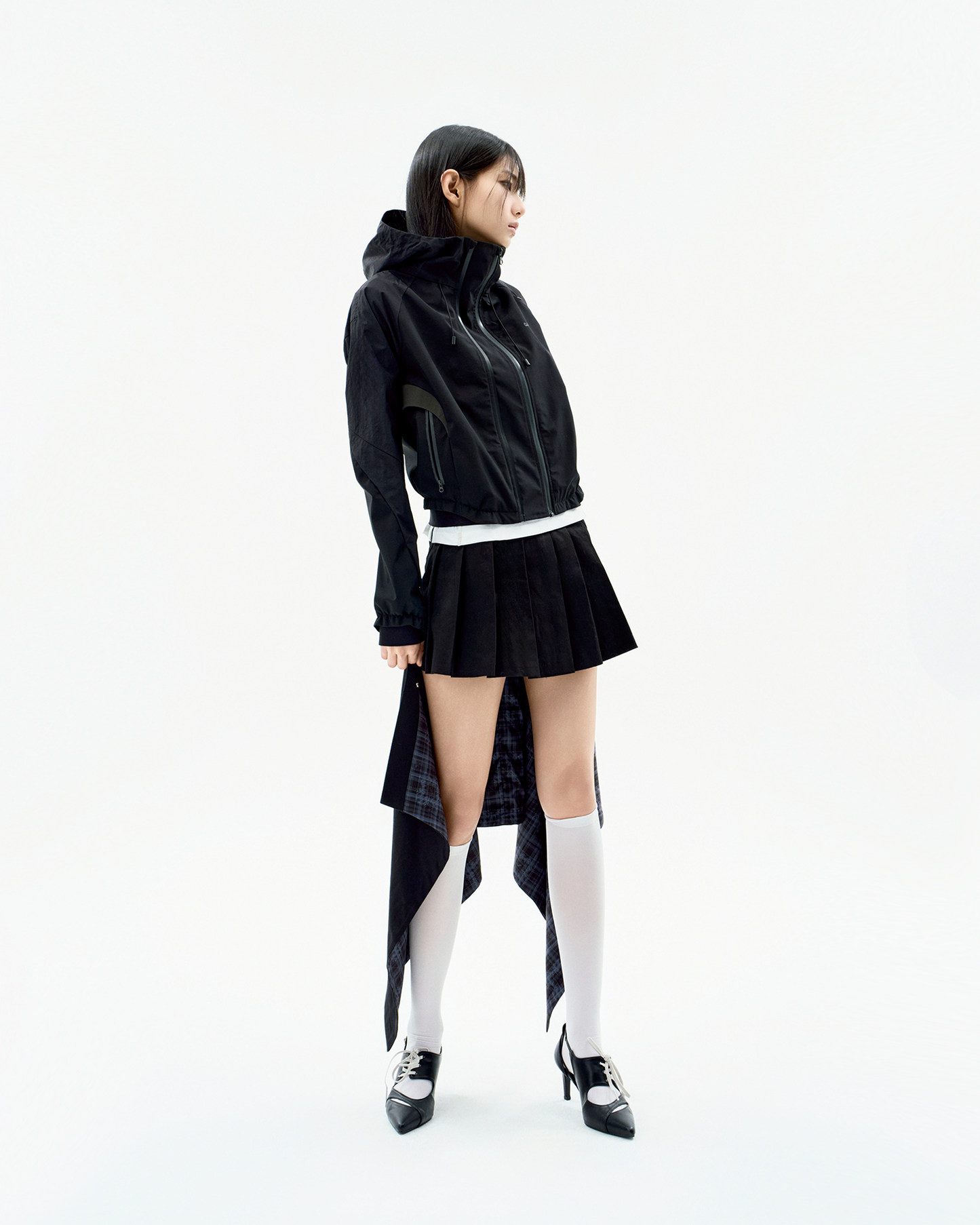 PANELED CROP SHELL JACKET BLACK