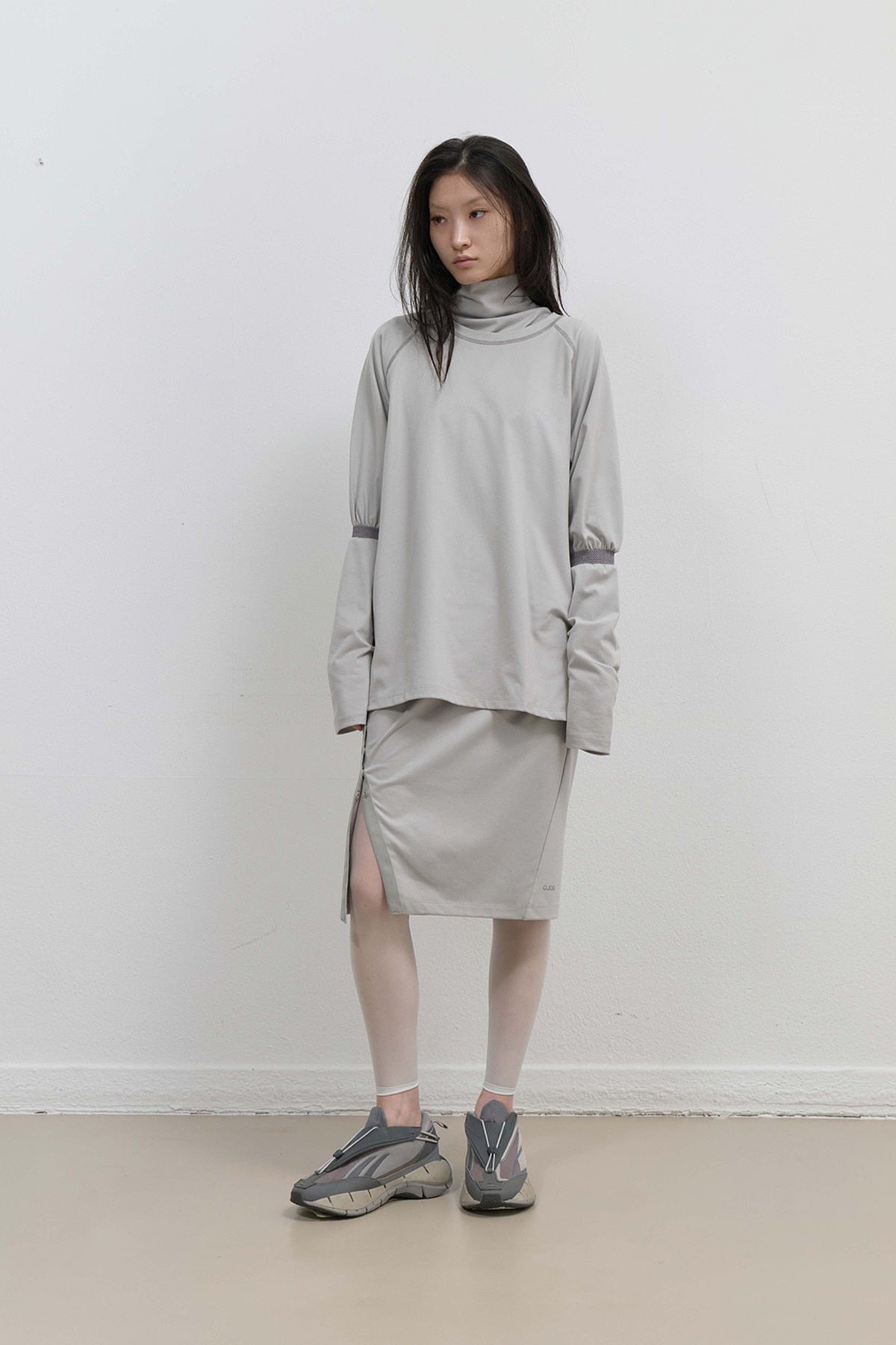 MESH BAND PUFF SLEEVE - MINT GREY