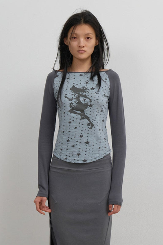 STAR REGLAN LONG SLEEVE - MINT GREY