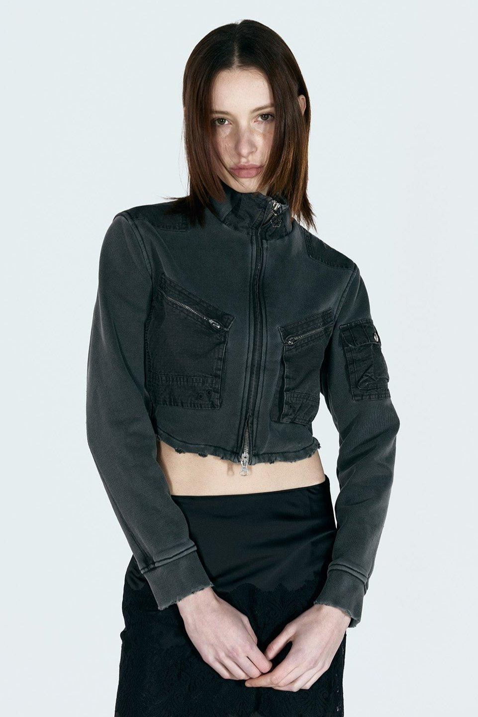 COTTON ZIP-UP CARGO JACKET CHARCOAL