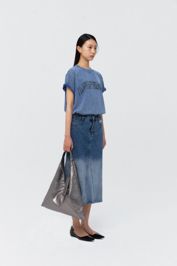 OMBRE-WASHED DENIM SKIRT BLUE