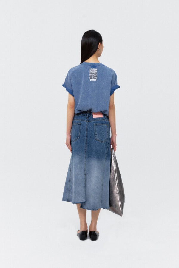 OMBRE-WASHED DENIM SKIRT BLUE